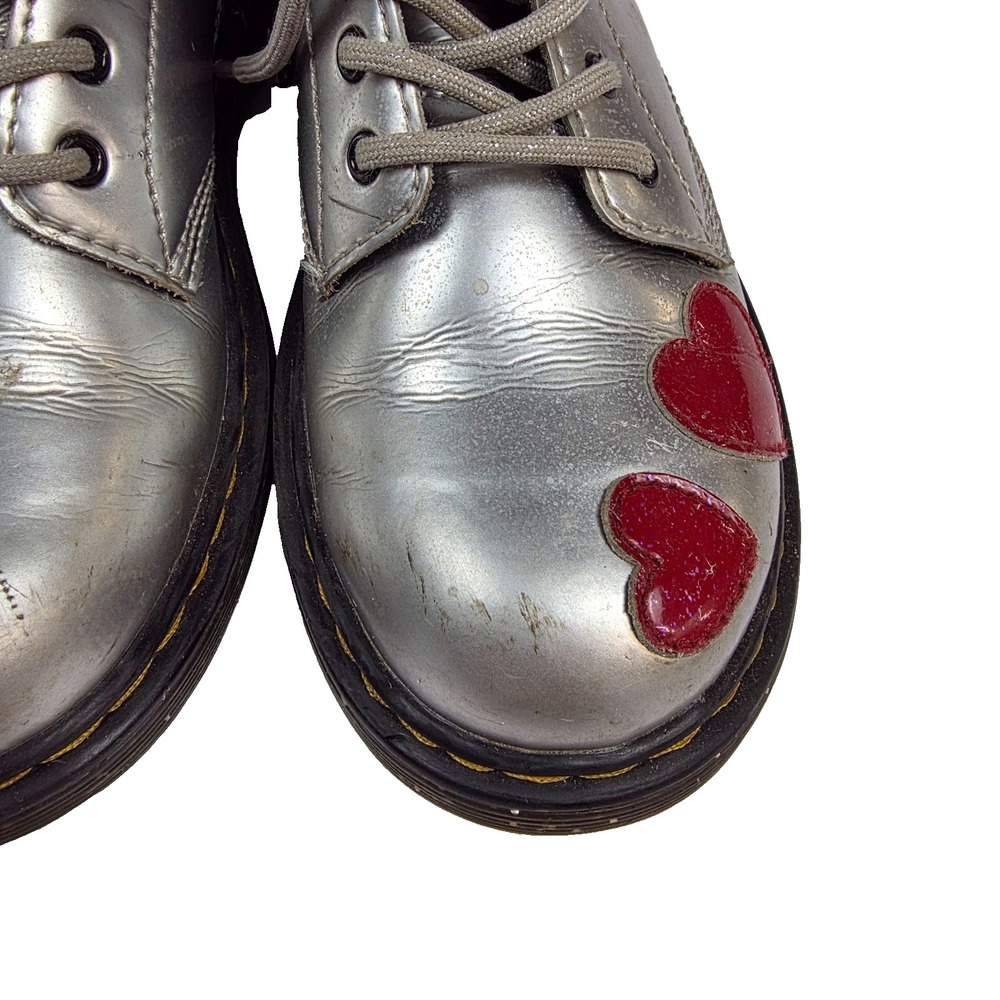 Dr. Martens Boots Metallic Silver Hearts Zipper Side Sz 3 Valentines High Top - Picture 5 of 10